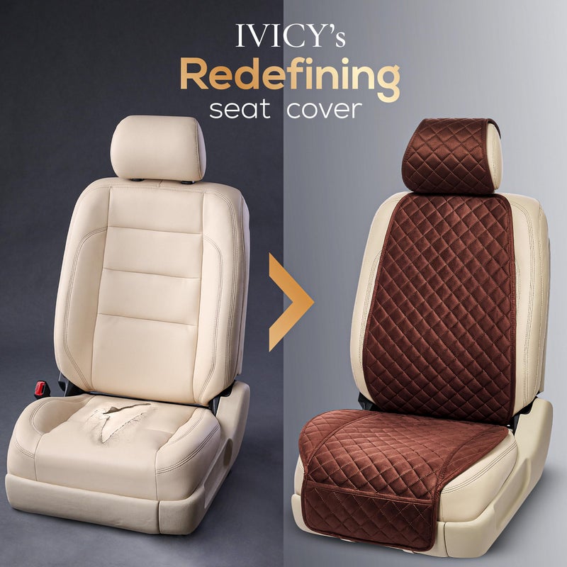 IVICY Suede Car Seat Cover for Cars - Non-Slip Soft & Breathable - Front Car Seat Protector Covers Universal Fits Most Automotive  Vans  SUVs  Trucks - 1 Unit - Brown - Image 3